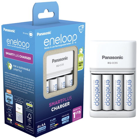 Hengeres akku töltő NiMH Akkukkal Panasonic Smart & Quick BQ-CC55 +4x eneloop AA Mikro (AAA), Ceruza 3. kép