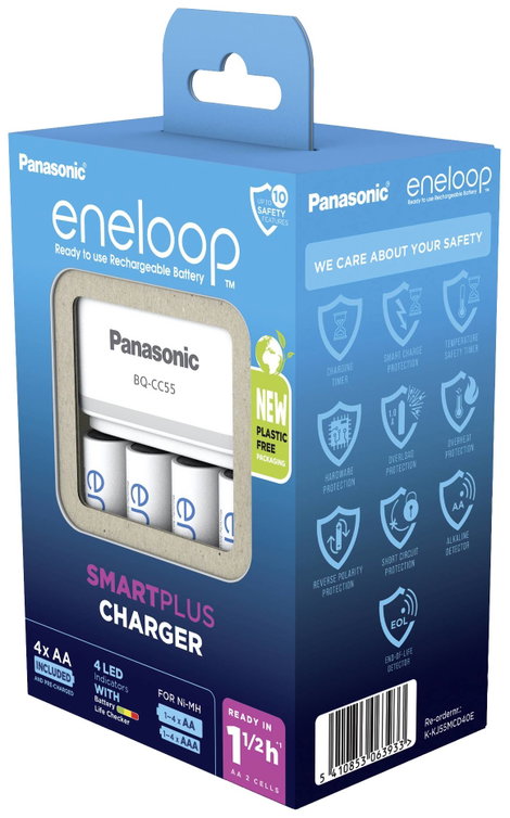 Hengeres akku töltő NiMH Akkukkal Panasonic Smart & Quick BQ-CC55 +4x eneloop AA Mikro (AAA), Ceruza 5. kép
