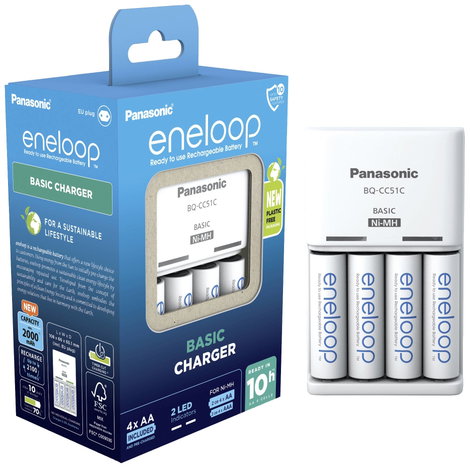 Panasonic Basic BQ-CC51 + 4x eneloop AA Dugasztöltő NiMH Mikro (AAA), Ceruza (AA) 3. kép