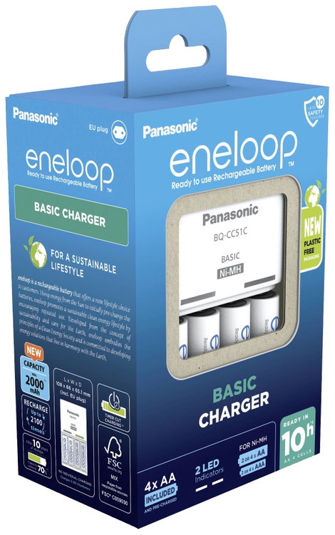 Panasonic Basic BQ-CC51 + 4x eneloop AA Dugasztöltő NiMH Mikro (AAA), Ceruza (AA) 4. kép