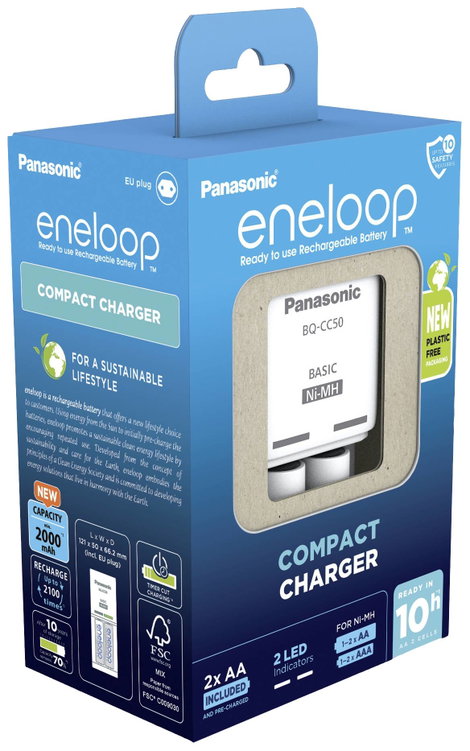 Panasonic Compact BQ-CC50 +2x eneloop AA Hengeres akku töltő NiMH Mikro (AAA), Ceruza (AA) 4. kép
