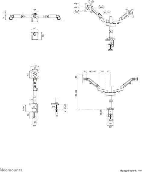 Neomounts DS70-750BL2 2 részes Monitor asztali tartó 43,2 cm (17) - 68,6 cm (27) Dönthető + forgatha 16. kép
