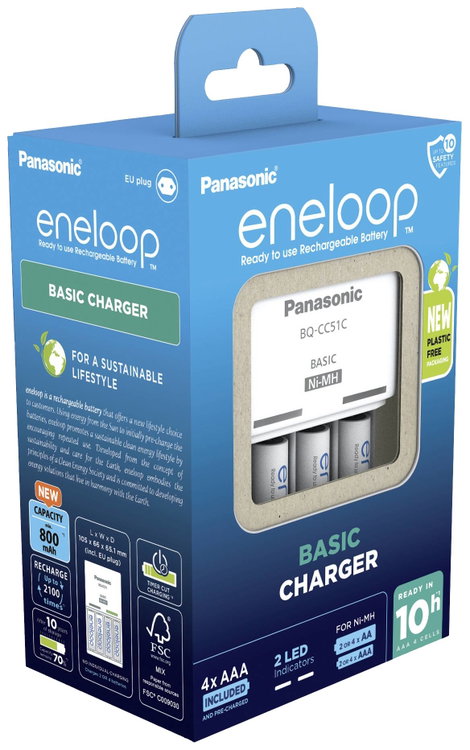 Panasonic Basic BQ-CC51 + 4x eneloop AAA Dugasztöltő NiMH Mikro (AAA), Ceruza (AA) 4. kép