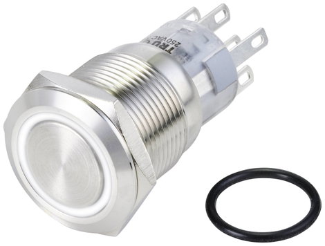 Vandálbiztos nyomógomb 250 V/AC 3 A 2x BE/(BE), fehér, TRU COMPONENTS TC-10090972 LAS1-AGQ-22E/W/24V