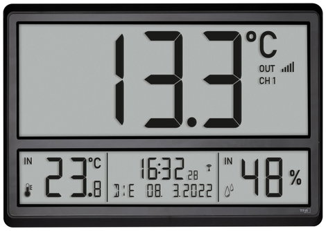TFA Dostmann 60.4523.01 Rádiójel vezérlésű Falióra 360 mm x 235 mm x 28 mm Fekete Nagy kijelző