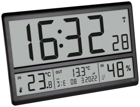 TFA Dostmann 60.4523.01 Rádiójel vezérlésű Falióra 360 mm x 235 mm x 28 mm Fekete Nagy kijelző 4. kép