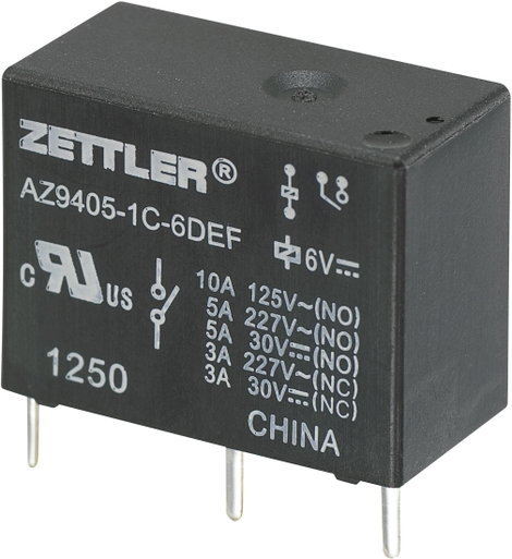 Miniatűr teljesítményrelé Zettler Electronics AZ9405-1C-12DEF 12 V/DC 1 váltó NO 10 A/(NC) 3 A 30 V/