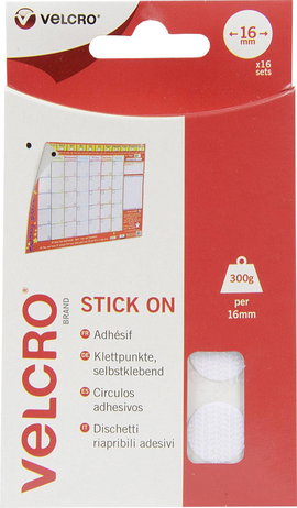 Öntapadó tépőzár pontok, (Ø) 16 mm, fehér, Stick On, 16 pár