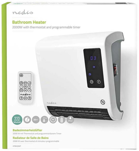 Nedis HTBA20WT Kerámia fűtőventilátor HTBA20WT 20 m² Fehér, Szürke 7. kép