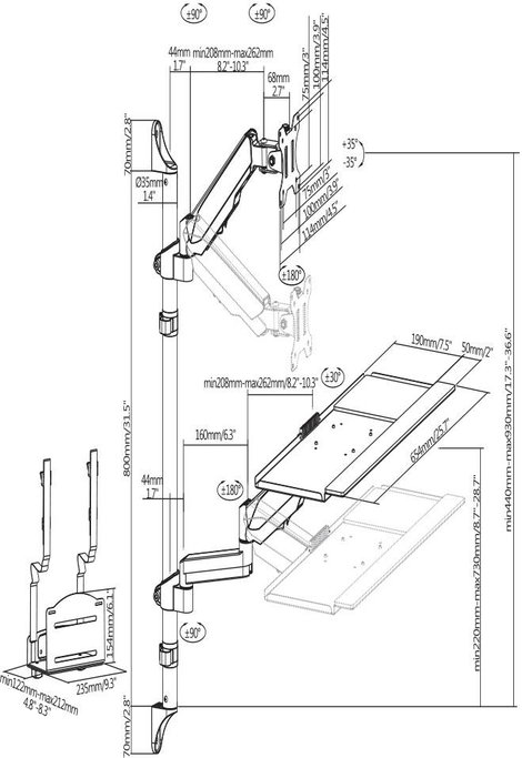Fali billentyűzet- és monitortartó 43,2 - 81,3 cm (17 - 32) SpeaKa Professional SP-MM-710 11. kép