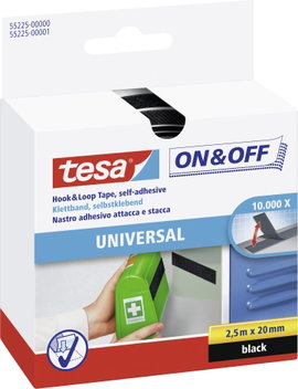 Tesa öntapadós tépőzár, tépőzáras ragasztószalag 2500 mm x 20 mm fekete TESA On & Off 55225-00-01