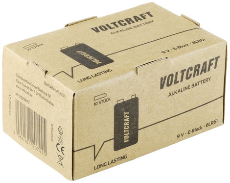 9V-os alkáli mangán elemkészlet 550 mAh 9 V 10 db, VOLTCRAFT 6LR61 3. kép