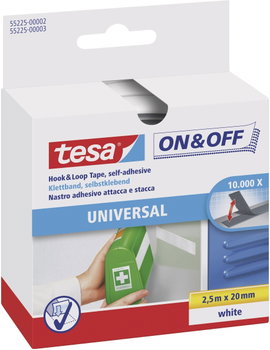 Tesa öntapadós tépőzár, tépőzáras ragasztószalag 2500 mm x 20 mm fehér TESA On & Off 55225-02-00