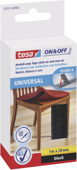 Tesa öntapadós tépőzár, tépőzáras ragasztószalag 1000 mm x 20 mm fekete TESA On & Off 55231-00-01