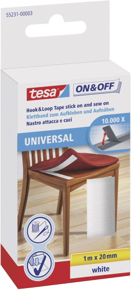 Tesa öntapadós tépőzár, tépőzáras ragasztószalag 1000 mm x 20 mm fehér TESA On & Off 55231-03-00