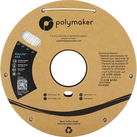 Polymaker PF01002 PolyLite 3D nyomtatószál ASA UV álló, időjárásálló, hőálló 1.75 mm 1000 g Fehér 1 2. kép