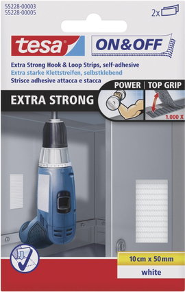 Tesa öntapadós tépőzár, tépőzáras ragasztószalag 100 mm x 50 mm fehér TESA On & Off 55228-03-00