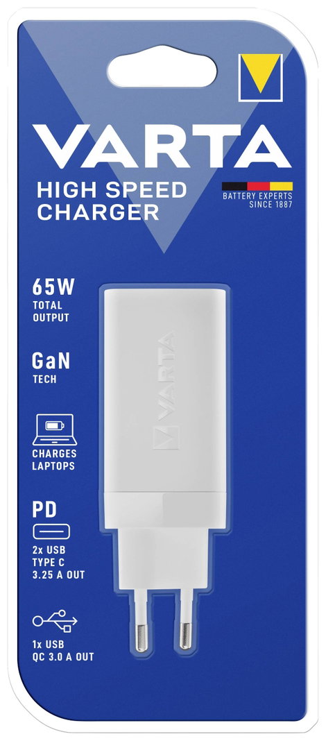 Varta High Speed Charger 65W USB-s töltőkészülék 65 W Aljzat dugó Kimenetek száma: 3 x USB, USB-C® 4. kép