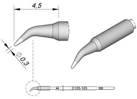 JBC Tools C115105 Forrasztóhegy Gömbölyű, Hajlított Hegy méret 0.3 mm Csúcs hossza 5 mm Tartalom, ta