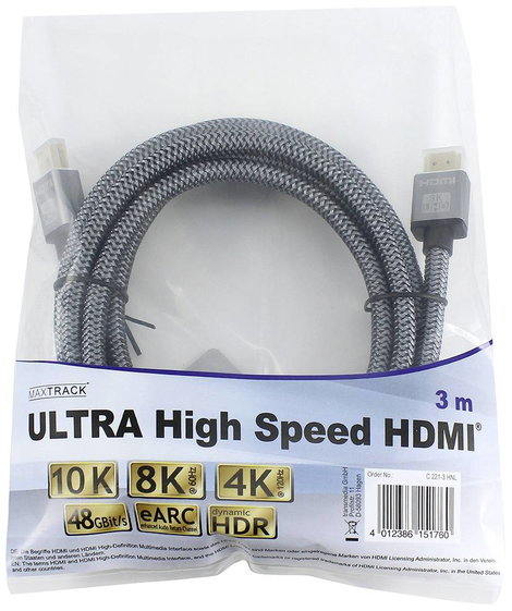 Maxtrack HDMI Csatlakozókábel HDMI-A dugó, HDMI-A dugó 3.00 m Fekete C 221-3 HNL Ultra HD (8K) HDMI 3. kép