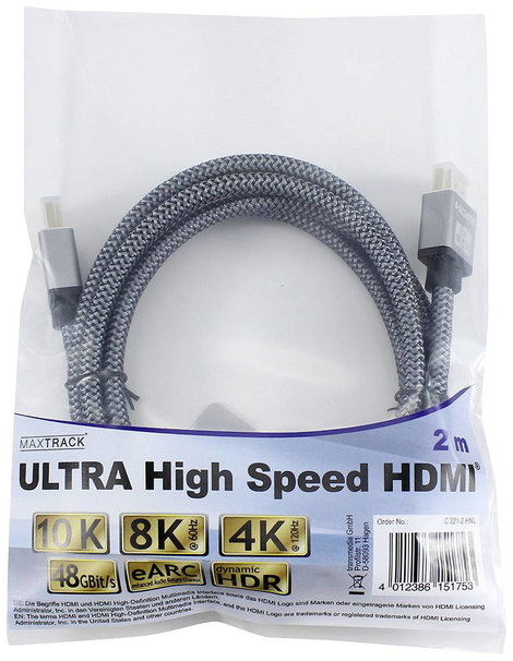 Maxtrack HDMI Csatlakozókábel HDMI-A dugó, HDMI-A dugó 2.00 m Fekete C 221-2 HNL Ultra HD (8K) HDMI 3. kép