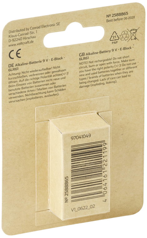 VOLTCRAFT 6LR61 9V-os elem Alkáli mangán 550 mAh 9 V 1 db 3. kép