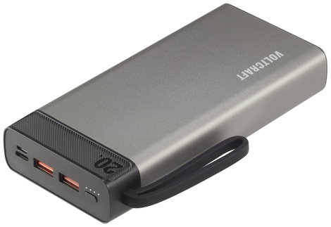VOLTCRAFT PB-20-PD3.0 Powerbank 20000 mAh Power Delivery 3.0 LiPo Szürke-fekete állapotjelző