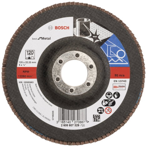Bosch Accessories 2608607329 X571 Felületcsiszoló korong Ø 125 mm Furat átmérő 22.33 mm Acél 1 db