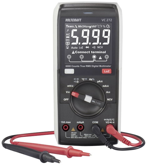 Digitális kézi multiméter CAT III 600 V, 6000 digit, Voltcraft VC272