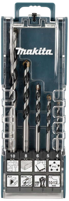 Makita E-14255 Keményfém Többcélú fúró készlet 5 részes 4 mm, 5 mm, 6 mm, 8 mm, 10 mm Gyorsbefogó to