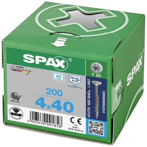 SPAX SPAX Seko-T-Tg 197000400403 Facsavar 4 mm 40 mm Torx, E TORX 88091 Nemesacél V2A Rozsdamentes 2 3. kép