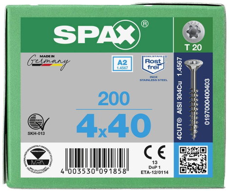 SPAX SPAX Seko-T-Tg 197000400403 Facsavar 4 mm 40 mm Torx, E TORX 88091 Nemesacél V2A Rozsdamentes 2 4. kép