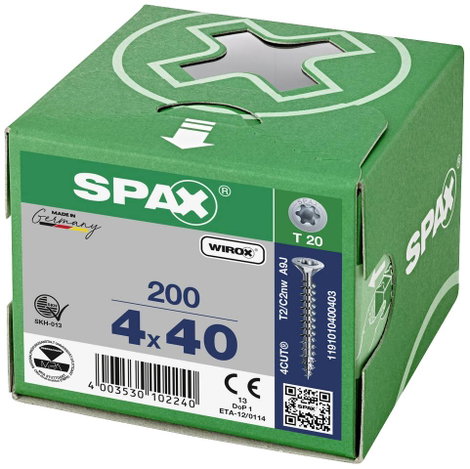 SPAX SPAX Seko-T 1191010400403 Facsavar 4 mm 40 mm Torx, E TORX Acél Galvanikusan cinkezett 200 db 4. kép