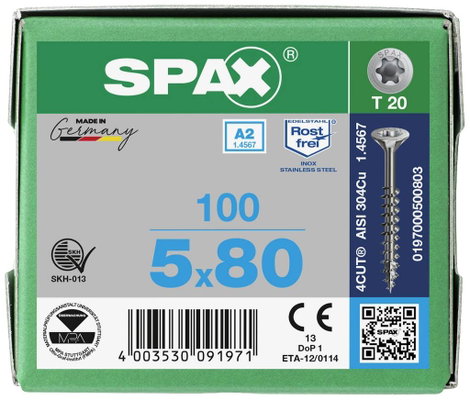 SPAX SPAX Seko-T-Tg 197000500803 Facsavar 5 mm 80 mm Torx, E TORX 88091 Nemesacél V2A Rozsdamentes 1 4. kép