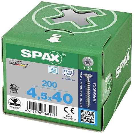 SPAX SPAX Seko-T 1197000450403 Facsavar 4.5 mm 40 mm Torx, E TORX 88091 Nemesacél V2A Rozsdamentes 2 4. kép