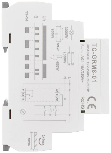 Kapcsoló relé Kalapsín TRU COMPONENTS TC-GRM8-01 16 A 1 db 4. kép