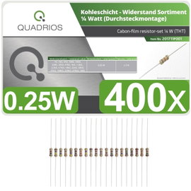 Quadrios 201711P001 201711P001 Szénréteg ellenállás készlet Axiális kivezetéssel 0.25 W 5 % 400 db