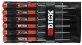 Dick 2160142-2K Tűreszelő készlet, 6 részes, fekete/piros fogantyúkkal, 140 mm, 2 vágás, Hossz 140 m