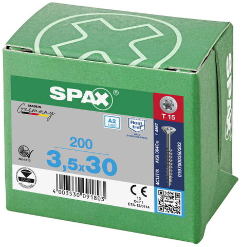SPAX SPAX Seko-T-Tg 197000350303 Facsavar 3.5 mm 30 mm Torx, E TORX 88091 Nemesacél V2A Rozsdamentes 3. kép