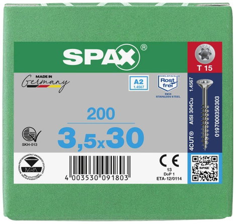 SPAX SPAX Seko-T-Tg 197000350303 Facsavar 3.5 mm 30 mm Torx, E TORX 88091 Nemesacél V2A Rozsdamentes 4. kép