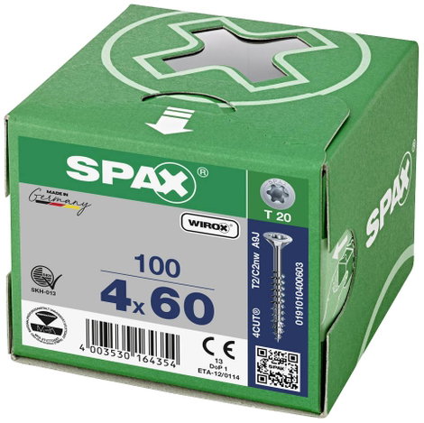 SPAX SPAX Seko-T-Tg 191010400603 Facsavar 4 mm 60 mm Torx, E TORX Acél Galvanikusan cinkezett 100 db 4. kép