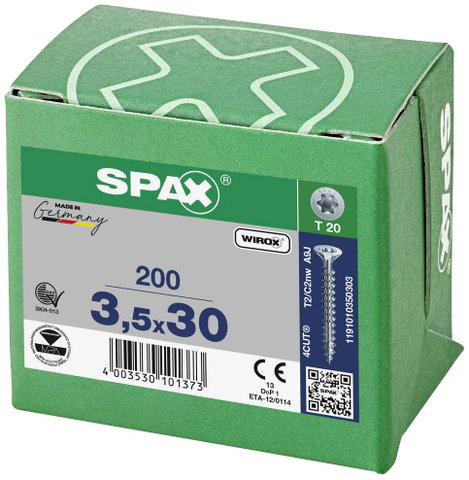 SPAX SPAX Seko-T 1191010350303 Facsavar 3.5 mm 30 mm Torx, E TORX Acél Galvanikusan cinkezett 200 db 4. kép