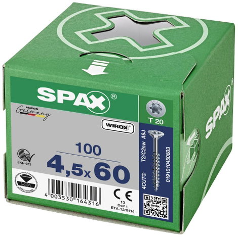SPAX SPAX Seko-T-Tg 191010450603 Facsavar 4.5 mm 60 mm Torx, E TORX Acél Galvanikusan cinkezett 100 4. kép