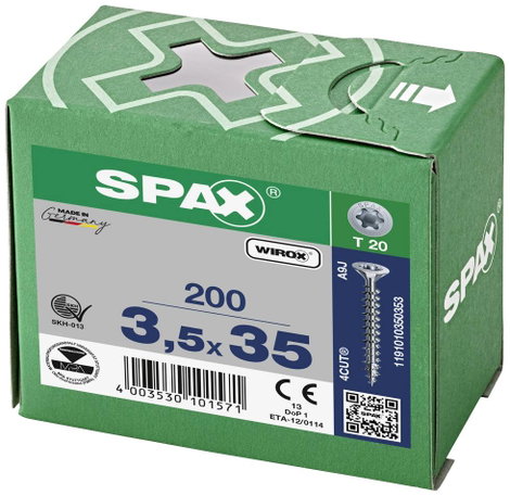 SPAX SPAX Seko-T 1191010350353 Facsavar 3.5 mm 35 mm Torx, E TORX Acél Galvanikusan cinkezett 200 db 4. kép