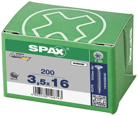 SPAX SPAX Seko-T 1191010350163 Facsavar 3.5 mm 16 mm Torx, E TORX Acél Galvanikusan cinkezett 200 db 4. kép