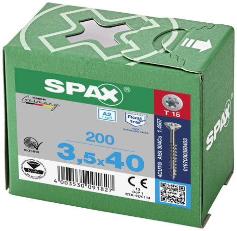SPAX SPAX Seko-T-Tg 197000350403 Facsavar 3.5 mm 40 mm Torx, E TORX 88091 Nemesacél V2A Rozsdamentes 3. kép