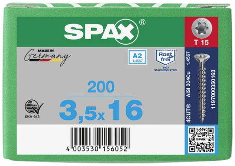 SPAX SPAX Seko-T 1197000350163 Facsavar 3.5 mm 16 mm Torx, E TORX 88091 Nemesacél V2A Rozsdamentes 2 4. kép