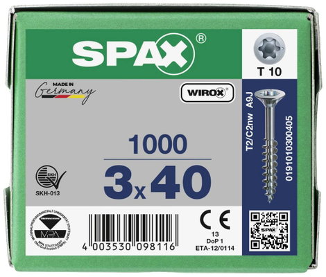 SPAX SPAX Seko-T-Tg 191010300405 Facsavar 3 mm 40 mm Torx, E TORX Acél Galvanikusan cinkezett 1000 d 3. kép