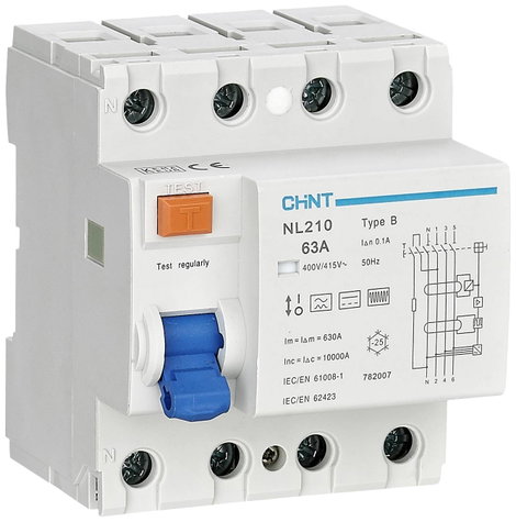 Chint 782007 NL210 3PN 63A 100mA B 10kA FI védőkapcsoló B/10 kA 3 pólusú 63 A 0.1 A 415 V 2. kép