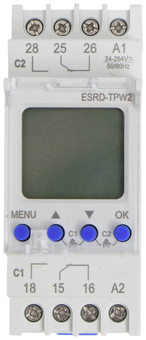 Counttec ESRD-TPD2 Időkapcsoló óra kalapsínhez 2 váltó 16 A 250 V/AC Multifunkció, Heti program, Nap